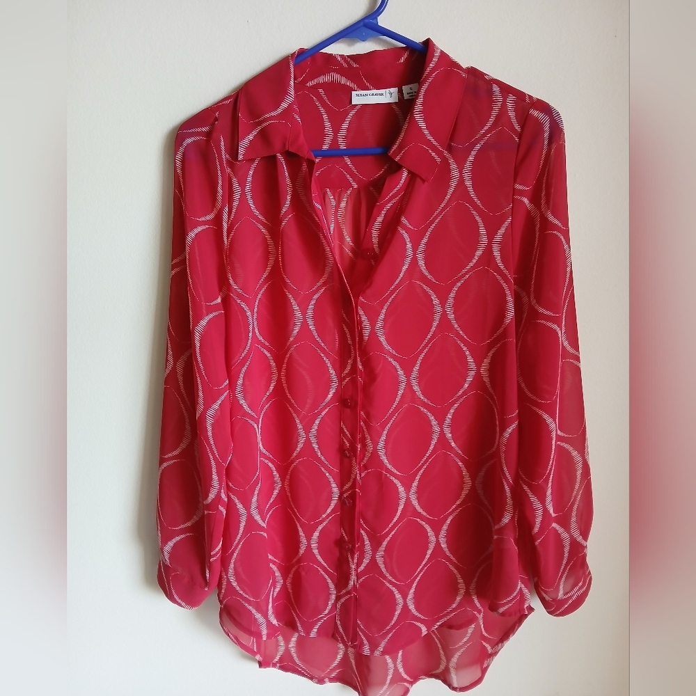 Susan Graver Women's Top Button Front Sheer Size 6